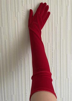 Длинные велюровые/бархатные красные перчатки для фотосессии/образа/оперы/высоту/корпоратива