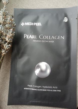 Тканинна маска з перловим колагеном medi-peel pearl collagen firming glow mask просочене ефективною2 фото