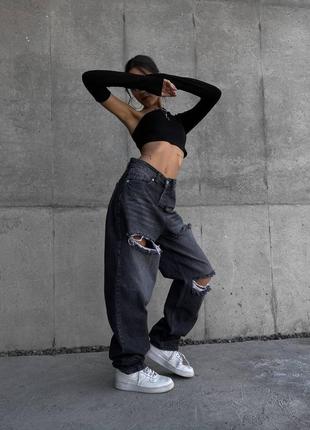 Джинсы женские багги baggy с эффектом рваных дырок