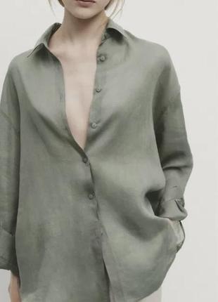 Zara льняная рубашка, лляна сорочка оверсайз, льнягая блузка, блуза