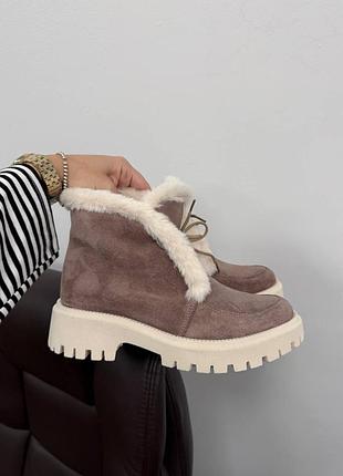 Зимові черевики з опушкою мокко
