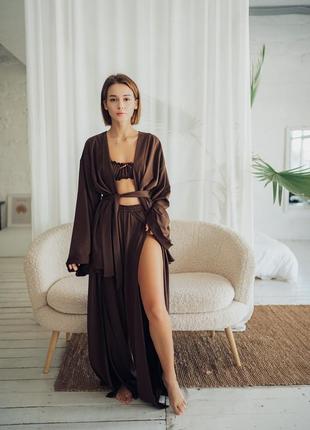 Домашній костюм-трійка із тканини трикотаж двунитка шоколадного кольору домашний костюм тройка