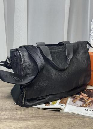 Мужская сумка giorgio armani, для ноутбука и документов формата а4, натуральная кожа.