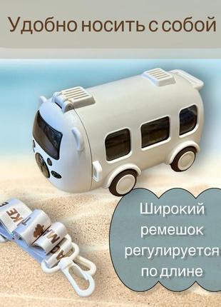 Детская бутылка для воды и напитков с трубочкой в виде автобуса 500 мл с ремешком8 фото