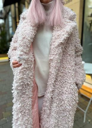 Реал📸длинная пушистая шуба женская оверсайз тепла зимняя из эко меха барашек каракуль розовая женская объемная