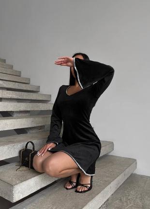 Сукня міні оксамит велюр прикрашена блискучою стрічкою