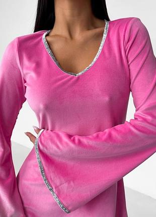 Сукня міні оксамит велюр прикрашена блискучою стрічкою