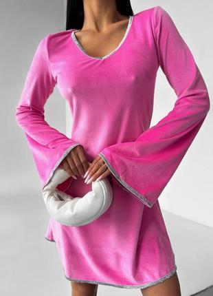 Сукня міні оксамит велюр прикрашена блискучою стрічкою