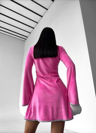 Сукня міні оксамит велюр прикрашена блискучою стрічкою