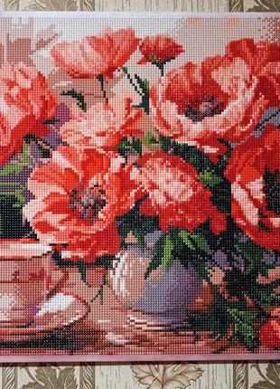 Готовая картина алмазная мозаика 40×50 "букет с маками"