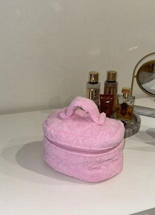 Махрова рожева косметичка сундучок