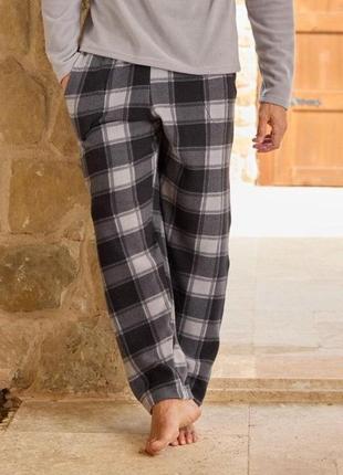 Чоловічі теплі флісові штани в клітину домашні піжамні штани з флісу темно-сірі
