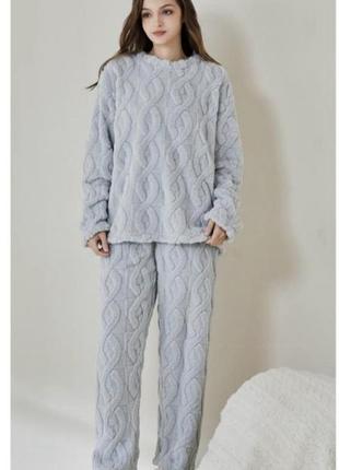 Піжама жіноча пудрова, тепла піжамка, розмір l/xl