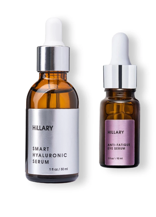 Hillary гіалуронова сироватка smart hyaluronic, 30 мл + відновлююча сироватка навколо очей anti-fatigue, 10 мл