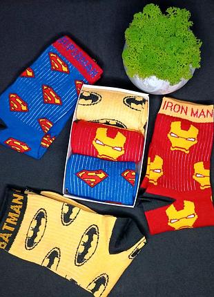 Бокс носков приколов с принтами «супергерои» 3 шт