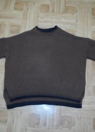 Теплый зимний свитер шерстяной оверсайз ручная вязка большой 56-58-60 размер, пог 75 см