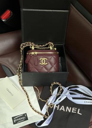 Сумка  сhаnеl classic burgundy lambskin pearl crush mini vanity case4 фото