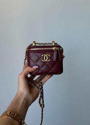 Сумка  сhаnеl classic burgundy lambskin pearl crush mini vanity case6 фото