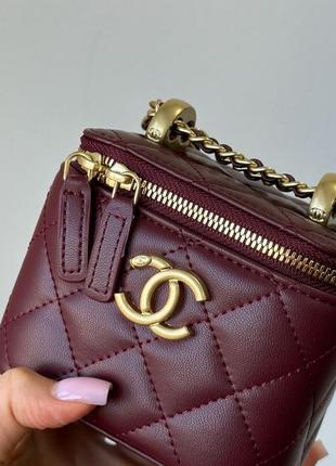 Сумка  сhаnеl classic burgundy lambskin pearl crush mini vanity case5 фото