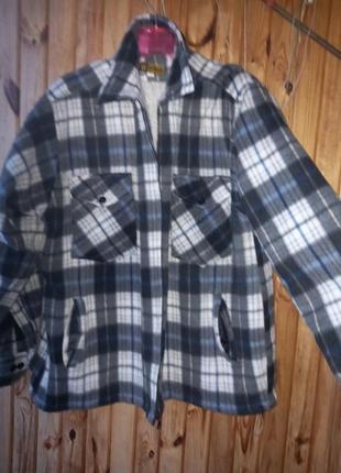 Куртка- рубашка  утеплённая флисом , удлиненная , в клетку