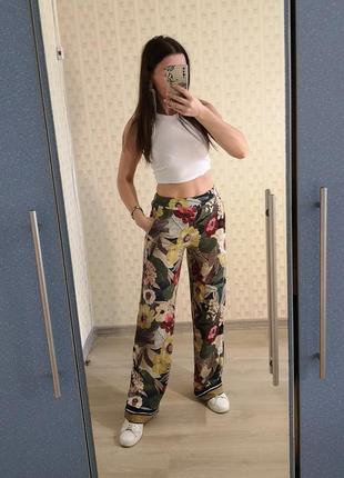 Штаны zara, широкие летние штаны, брюки с широкими штанинами, палаццо, брюки с карманами, чёрные брюки, спортивные штаны