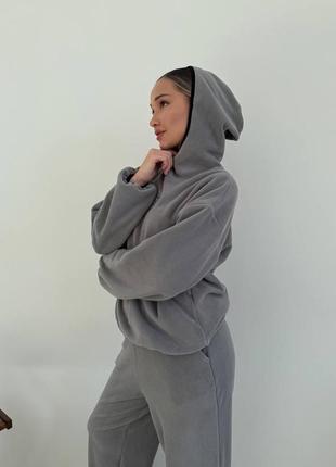 Невероятный серый спортивный флисовый костюм штаны и худи2 фото