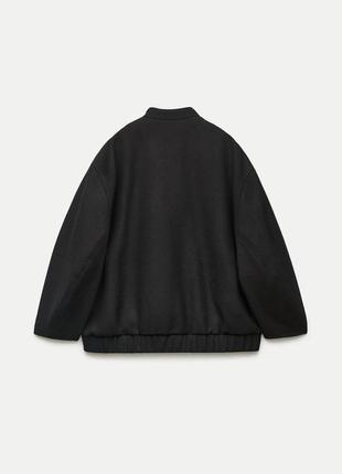 Черный шерстяной бомбер куртка из шерсти оверсайз шерсть тепла zara5 фото