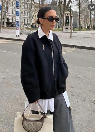 Черный шерстяной бомбер куртка из шерсти оверсайз шерсть тепла zara