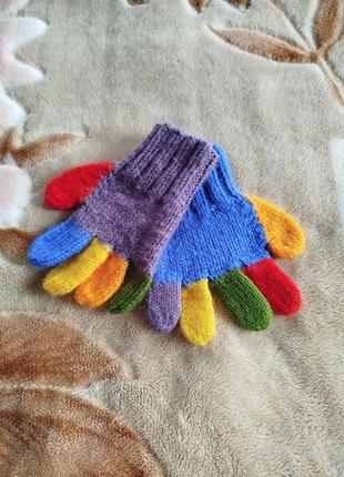 Детская одежда ❄️ зимние вязаные цветные перчатки на 7-10 лет