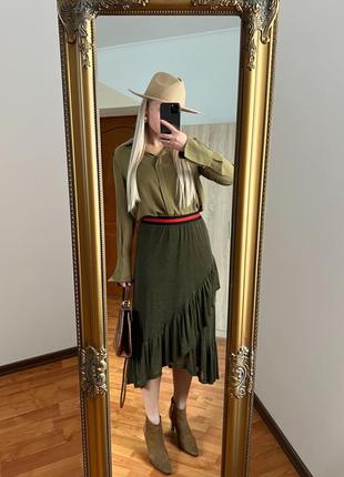 Юбка миди с блестками цвета хаки 🌼размер м