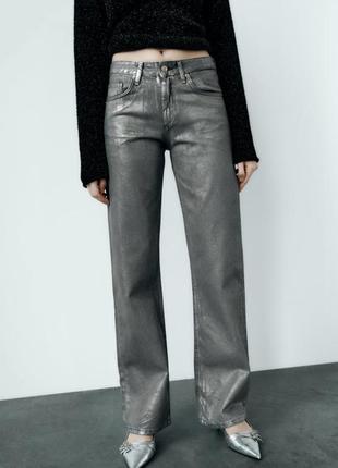 Металлизированные джинсы trf wide-leg mid-rise