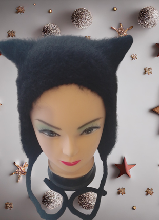 Шапка, шапка з вушками, котошапка, коточепчик шапка, в'язана шапка з вушками