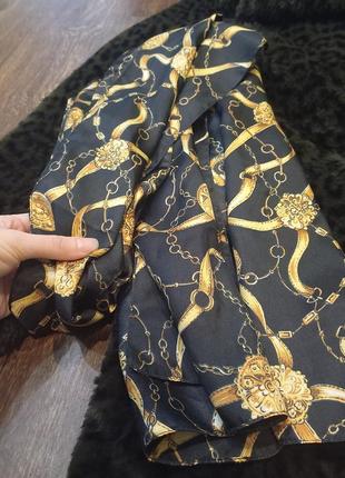 Шарф шарфик шелк атлас черный с золотом в стиле versace