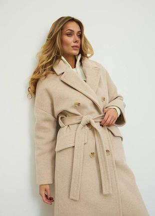 Жіноче класичне якісне тепле бежеве пальто з утеплювачем