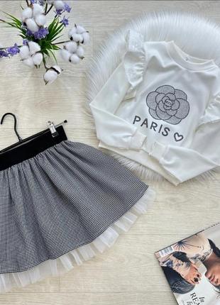 Неймовірний 😍😍😍 стильовий костюмчик з пишною спідничкою та квіткою зі стаз 🤩👑🖤