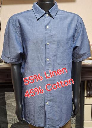 Красивая синяя льняная рубашка с короткими рукавами с добавлением хлопка uniqlo