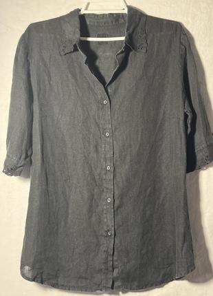 Роскошная итальянская льняная блуза с кружевом