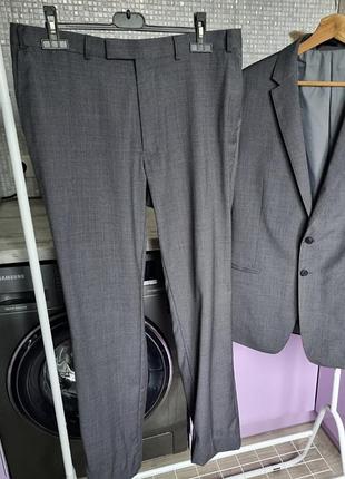 Шерстяные серые зауженные шерстяные брюки брюки брюки slim fit костюм marks&spencer l xl 36