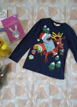Реглан с веселым новогодним принтом для мальчика 6-7 лет, 100% хлопок
