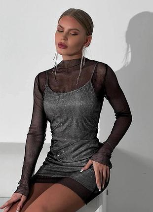 Платье сукня микродайвинг сетка блестящая