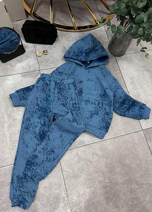 Дитячий спортивний костюм з турецької тринитки на флісі, синій спортивний костюм, зелений спортивний костюм