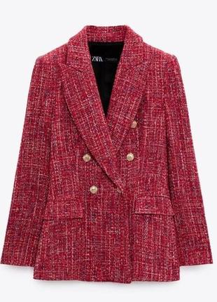 Твидовый красный пиджак zara