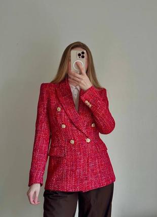 Твидовый красный пиджак zara2 фото