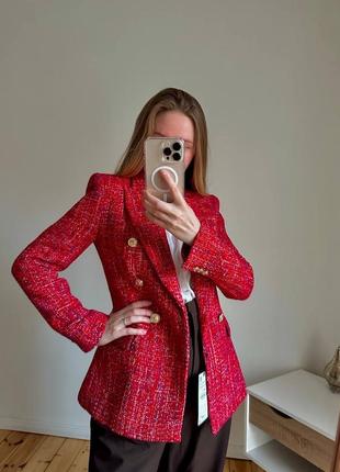 Твидовый красный пиджак zara4 фото