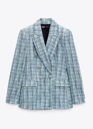 Твидовый голубый пиджак zara