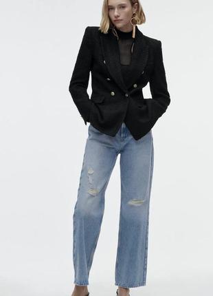 Пиджак твидовый черный zara6 фото