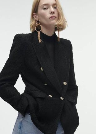 Пиджак твидовый черный zara7 фото