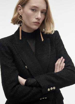 Пиджак твидовый черный zara8 фото