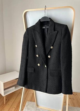 Пиджак твидовый черный zara4 фото
