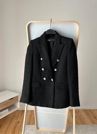 Пиджак твидовый черный zara3 фото